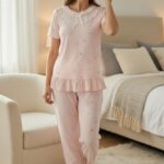 Cloud Dot Three-Piece Pajama Set for Women