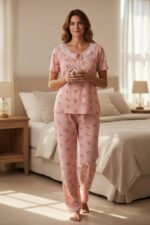 طقم بيجامة نسائي مكون من 3 قطع زهور - مجموعة ملابس نوم وصالة قطنية ناعمة