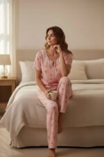 ⁦Women’s 3-Piece Floral Pajama Set – Soft Cotton Lounge & Sleepwear Collection⁩ - الصورة ⁦2⁩
