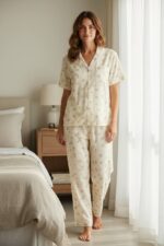 Golden Blossom Classic Button-Down Pajama Set