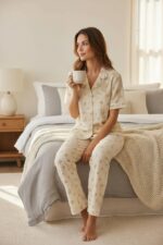 Golden Blossom Classic Button-Down Pajama Set - Image 3