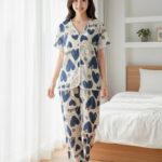 Cute Hearts 3-Piece Pajama Set – Soft Button-Up Sleepwear for Women