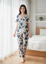 Cute Hearts 3-Piece Pajama Set – Soft Button-Up Sleepwear for Women