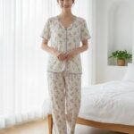 3-Piece Women’s Pajama Set – Soft Ribbed Fabric | Printed Lounge Sleepwear Set