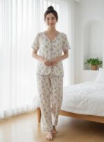 3-Piece Women’s Pajama Set – Soft Ribbed Fabric | Printed Lounge Sleepwear Set