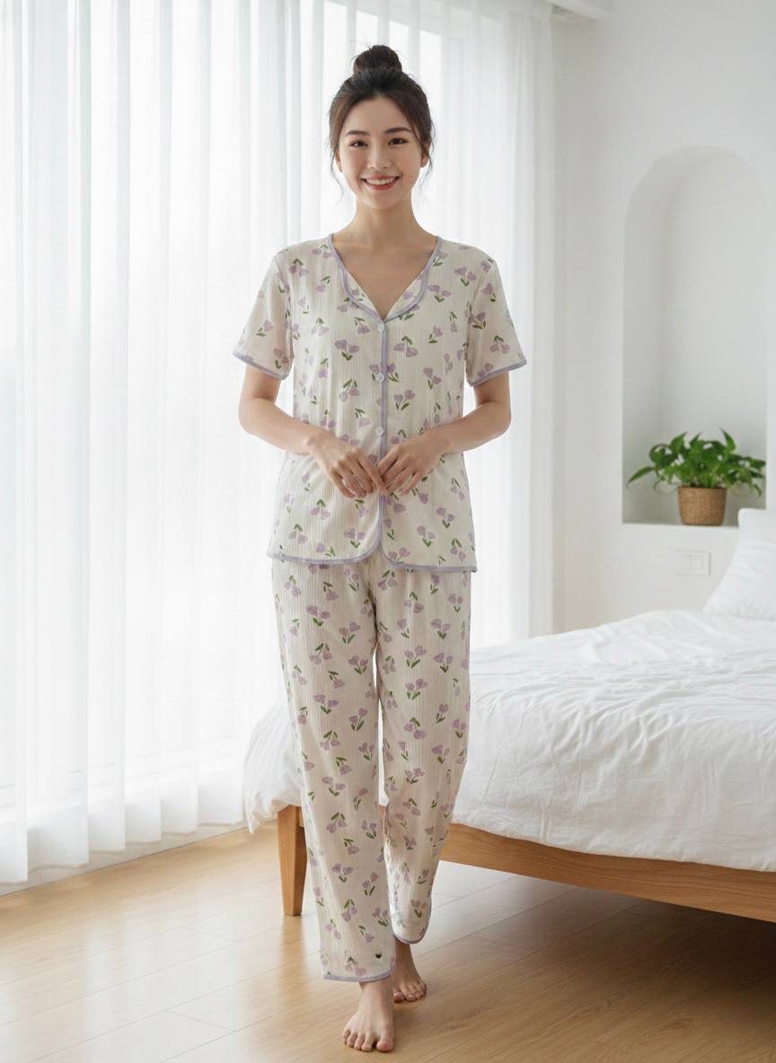 photo_2026-01-11_18-48-44 3-Piece Women’s Pajama Set – Soft Ribbed Fabric | Printed Lounge Sleepwear Set - Image 1