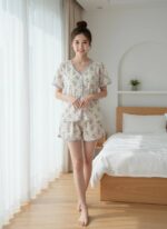 3-Piece Women’s Pajama Set – Soft Ribbed Fabric | Printed Lounge Sleepwear Set - Image 3