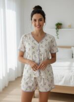 3-Piece Women’s Pajama Set – Soft Ribbed Fabric | Printed Lounge Sleepwear Set - Image 4
