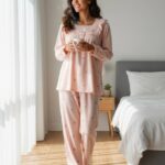 Mini Icon Print 2-Piece Women’s Pajama Set – Long Sleeve Top & Pants