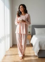 Mini Icon Print 2-Piece Women’s Pajama Set – Long Sleeve Top & Pants
