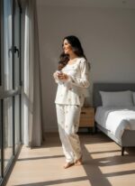 طقم بيجامة بنقشة ناعمة من قطعتين