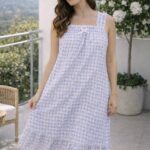 Blue Gingham Ruffle Strap Nightdress