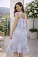 ⁦Blue Gingham Ruffle Strap Nightdress⁩ - الصورة ⁦3⁩