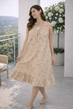 Mini Bear Print Sleeveless Night Dress – Soft Cotton Lounge Wear