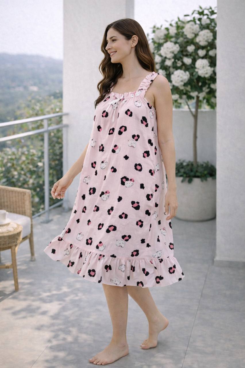 photo_2026-01-12_16-53-14 Women’s Night Dress with Hello Kitty Pattern – Soft Cotton Sleepwear - Image 1