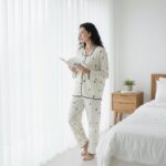 Women’s Pajama Set – Green Heart Print Button-Down Lounge Set