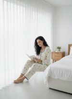 Women’s Pajama Set – Green Heart Print Button-Down Lounge Set - Image 2