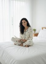 Women’s Pajama Set – Green Heart Print Button-Down Lounge Set - Image 3