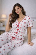 FlORAL BOW-TIE PAJAMA SET – Soft Two-Piece Sleepwear - Image 5