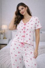 FlORAL BOW-TIE PAJAMA SET – Soft Two-Piece Sleepwear - Image 4