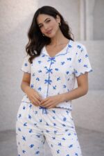 FlORAL BOW-TIE PAJAMA SET – Soft Two-Piece Sleepwear
