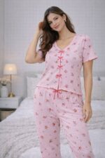 ⁦Cherry Blossom Bow Pajama Set⁩ - الصورة ⁦4⁩
