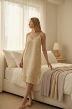 فستان نوم مزين بعقدة من الزبدة وطبعة شخصيات مكشكشة