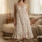 Cloud Print Nightdress – Women’s Ruffle Hem Sleepwear