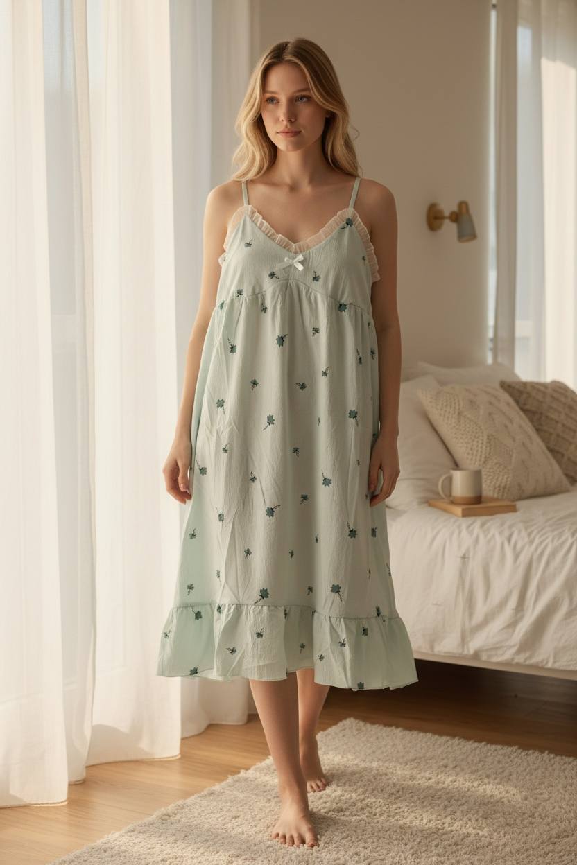 photo_2026-01-22_15-15-03 Soft Bloom Mini Night Dress – Botanical Print - Image 1