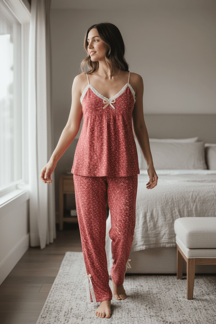 photoroom_20260105_220645 Ruby Lace Pajama Set - الصورة 1