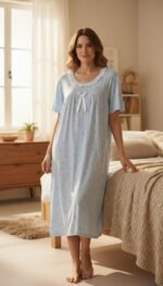 Soft Daisy Lace Night Dress – Elegant Comfort Collection
