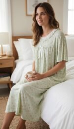 ⁦Soft Floral Lace Night Dress – Calm & Elegant Collection⁩ - الصورة ⁦6⁩
