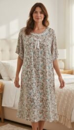 ⁦Elegant Floral Night Dress – Soft Comfort Collection⁩ - الصورة ⁦5⁩