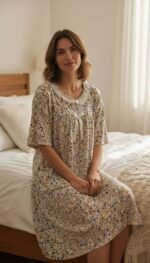 ⁦Elegant Floral Night Dress – Soft Comfort Collection⁩ - الصورة ⁦4⁩