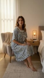 ⁦Elegant Floral Night Dress – Soft Comfort Collection⁩ - الصورة ⁦2⁩
