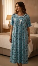⁦Modern Floral Night Dress – Soft & Stylish Collection⁩ - الصورة ⁦6⁩