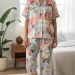 Pastel Floral Button-Up Pajama Set – Women's Soft Sleepwear