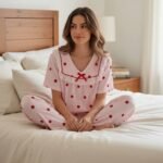 Elegant Polka Dot Ruffle Pajama Set – Women's Soft Lounge Wear