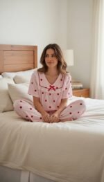 Elegant Polka Dot Ruffle Pajama Set – Women's Soft Lounge Wear