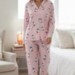 Cute Pink Cartoon Button-Up Pajama Set – Women's Cozy Sleepwear