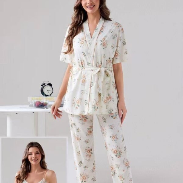 Floral Grace 3-Piece Cotton Pajama Set – Women's Lounge & Sleepwear
