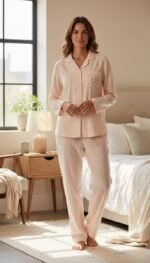 Classic Gingham Button-Up Pajama Set – Women's Soft Long Sleeve Sleepwear - Image 3
