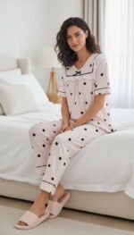 Elegant Polka Dot Ruffle Pajama Set – Women's Soft Lounge Wear - Image 2