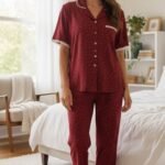 Classic Dot Lace Pajama Set – Women's Soft Button Sleepwear