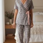 Charcoal Floral Wrap Pajama Set – Women's Soft Lounge Wear