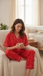 Ribbon Print Pajama Set – Women's Soft Button Sleepwear - Image 2