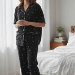 Ribbon Print Pajama Set – Women's Soft Button Sleepwear