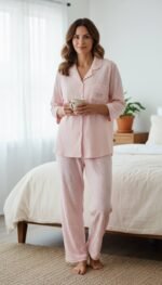 Premium Soft Button-Up Pajama Set – Women's Long Sleeve Lounge Wear