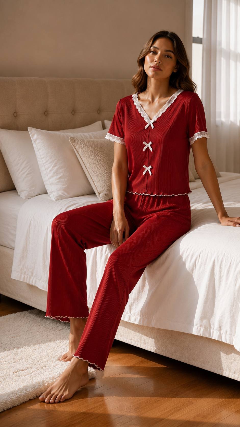 photo_2026-07-06_17-32-48 Grace Bow Lace Pajama Set - Image 1