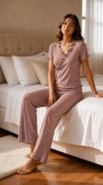 Ruffle Wrap Ribbed Pajama Set - Image 3